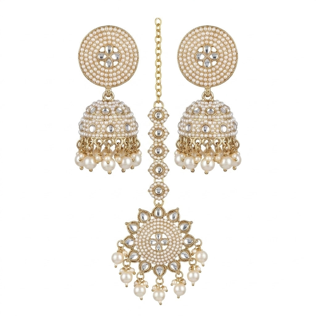 Meera Pearl Jhumka & Maang Tikka Set