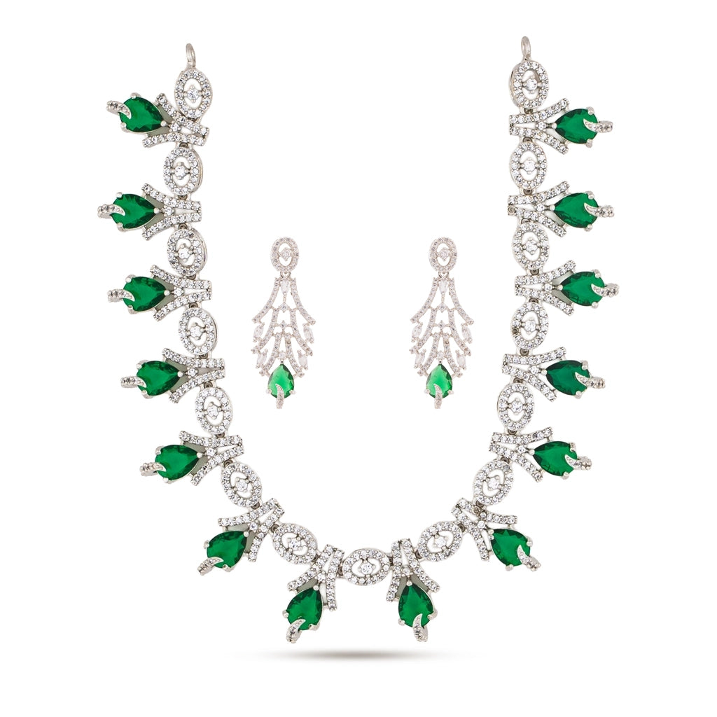Emerald Crystal Drop Necklace Set