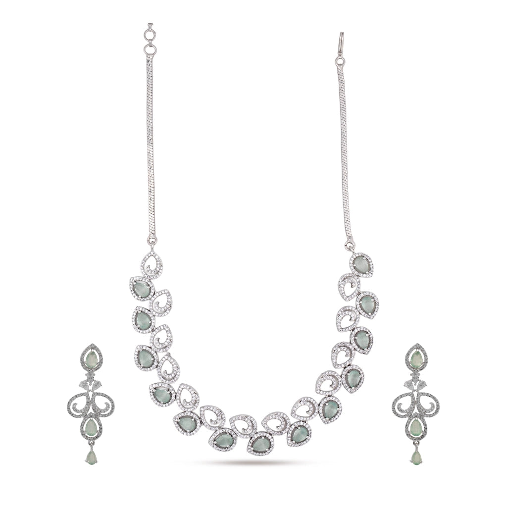 Mint Halo Crystal Necklace Set
