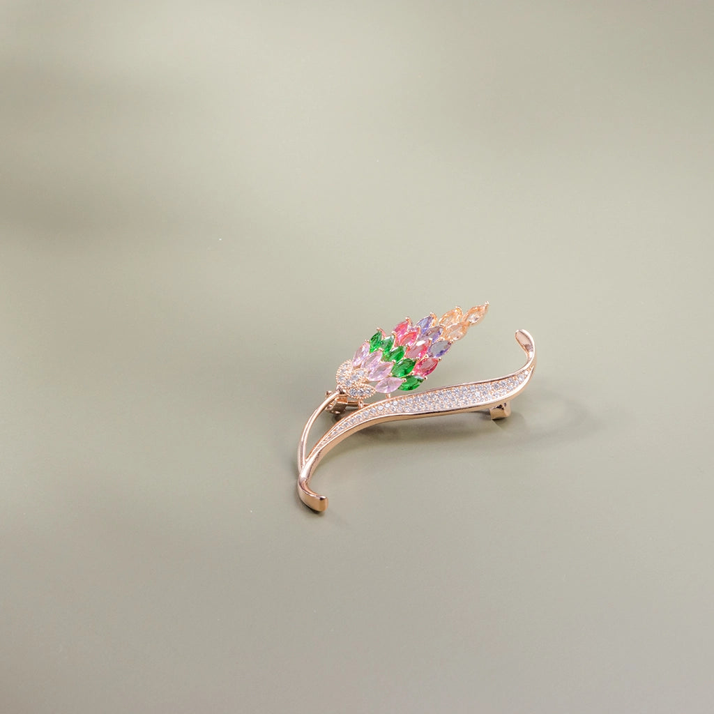 Rainbow Feather Crystal Brooch