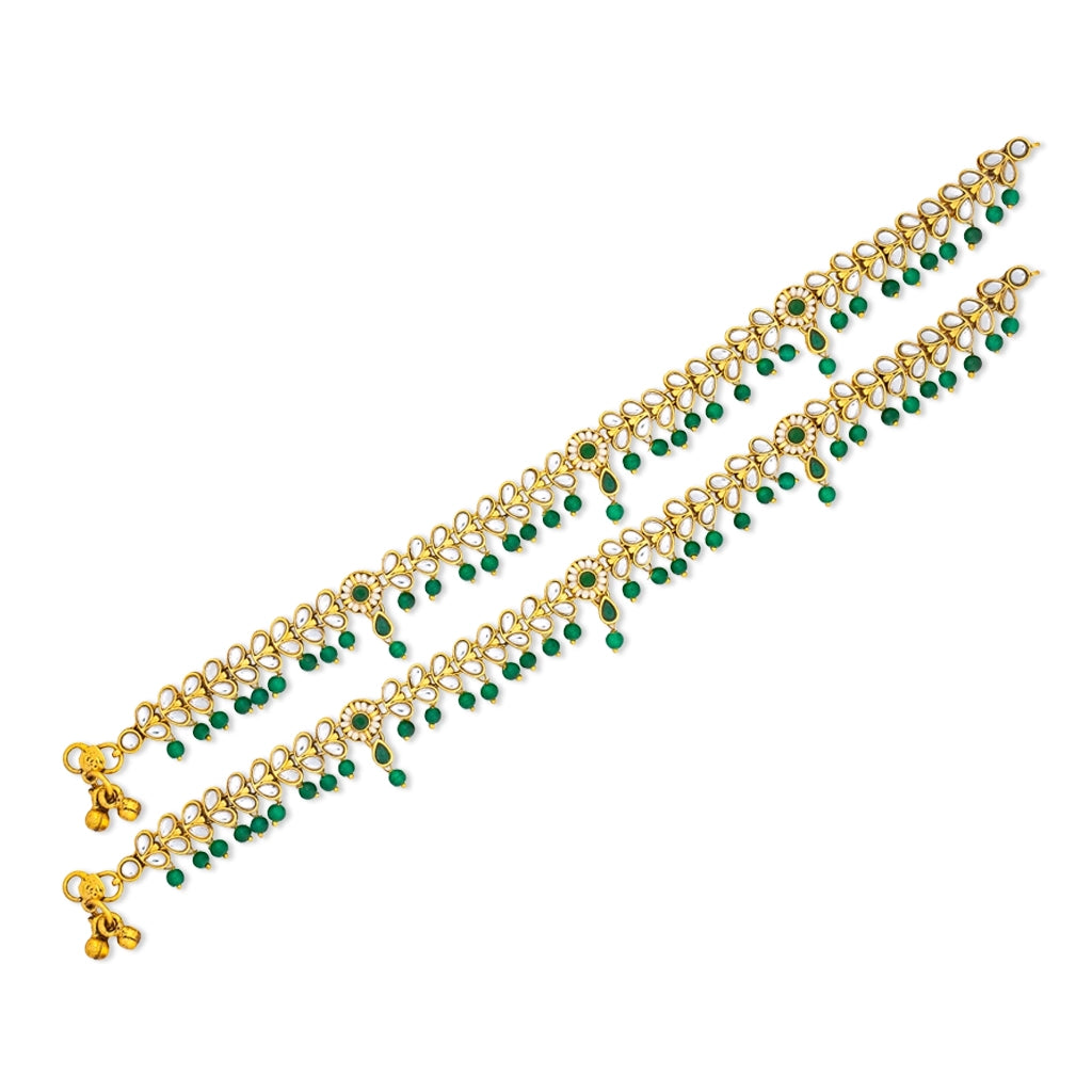 Emerald Floral Kundan Anklets