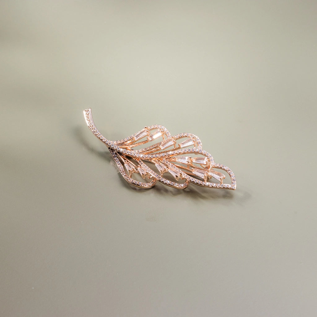 Rose Leaf Baguette Crystal Brooch