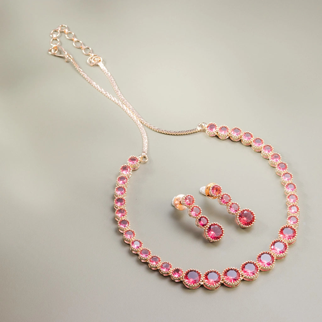Rose Halo Crystal Necklace Set