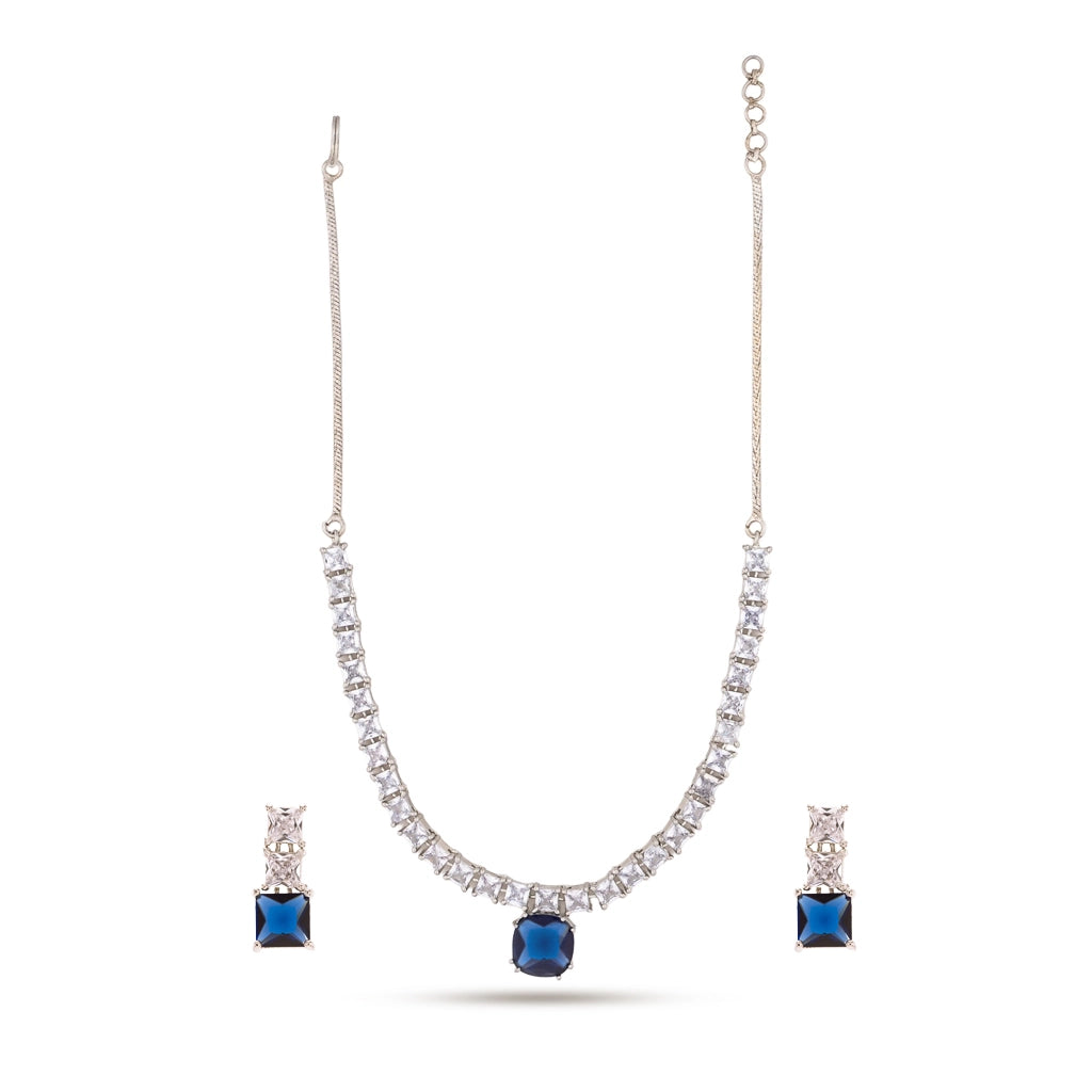 Blue Crystal Medallion Necklace Set