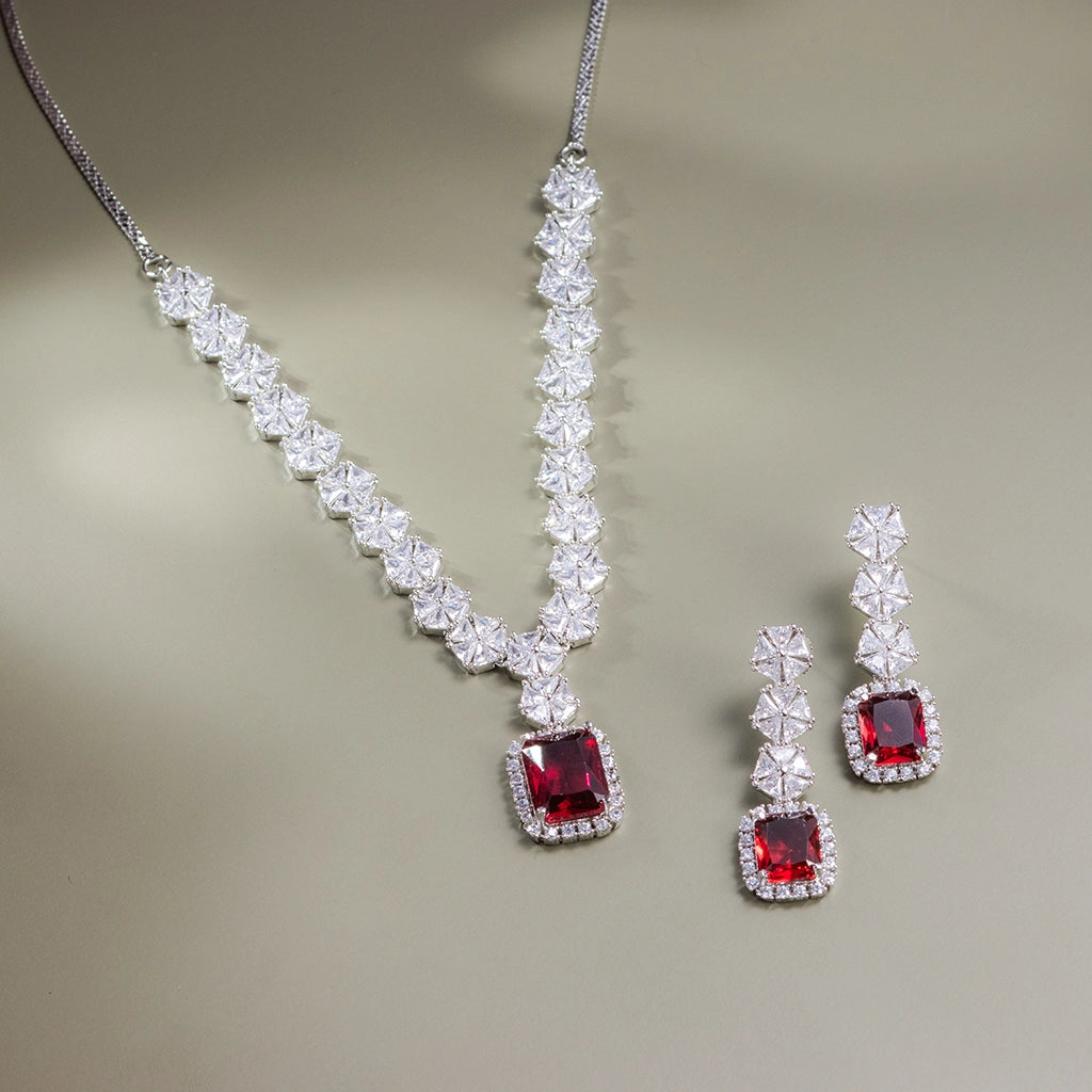 Scarlet Prism Silver Necklace Set