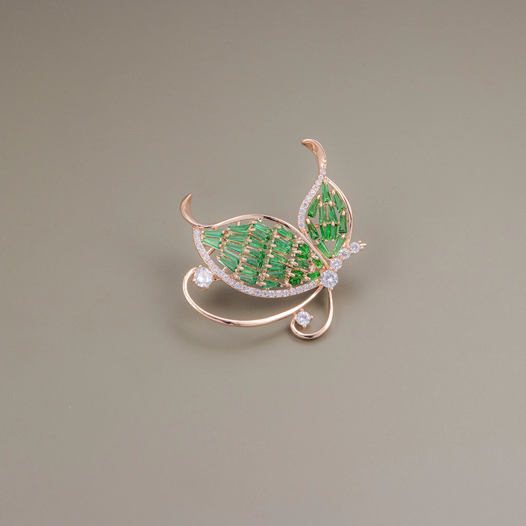 Emerald Leaf Grace Crystal Brooch