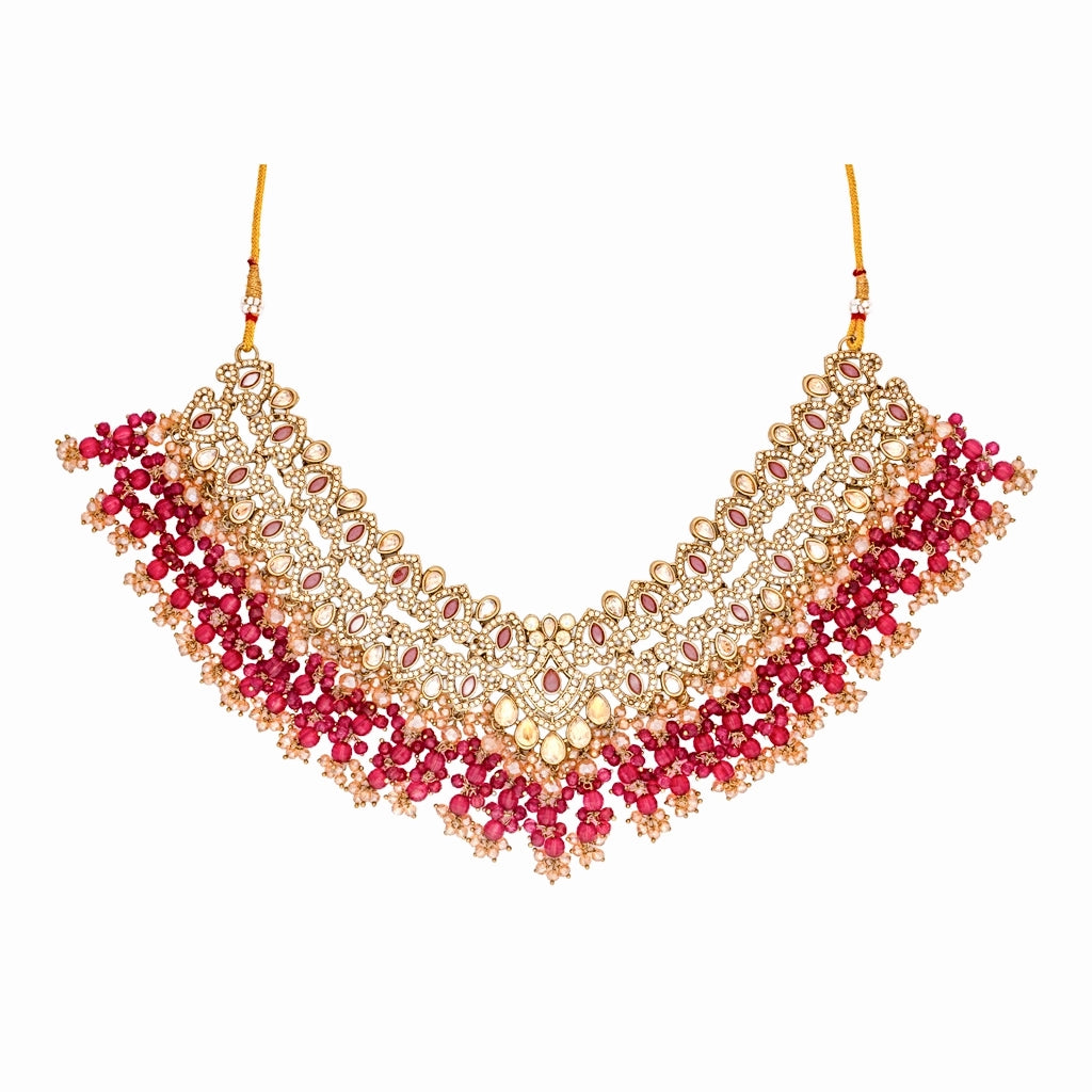 Kundan Pearl Necklace Wine Gold