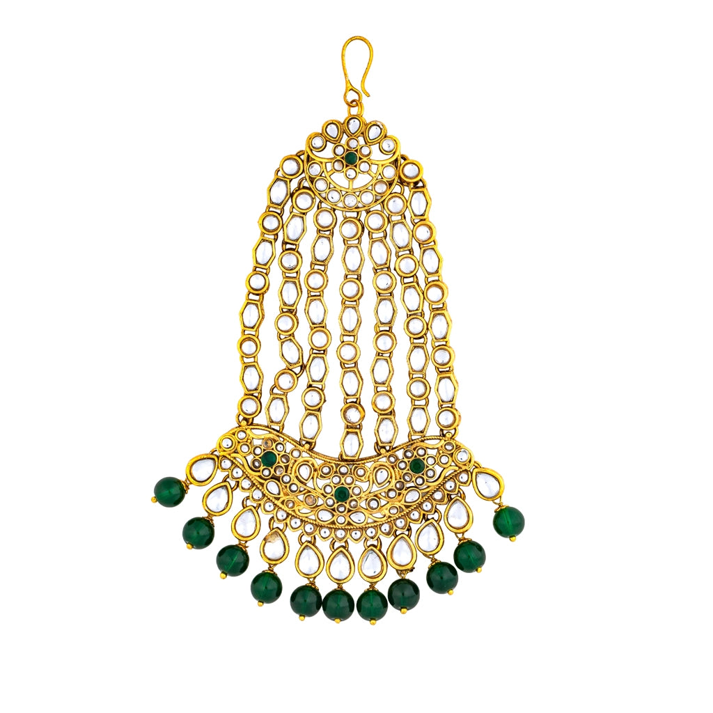 Emerald Pearl Crown Maangtika