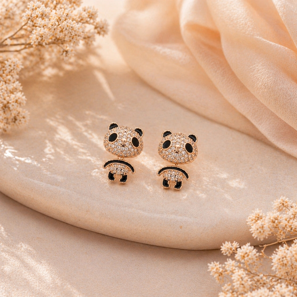Zazu Panda Sparkle Stud Earrings