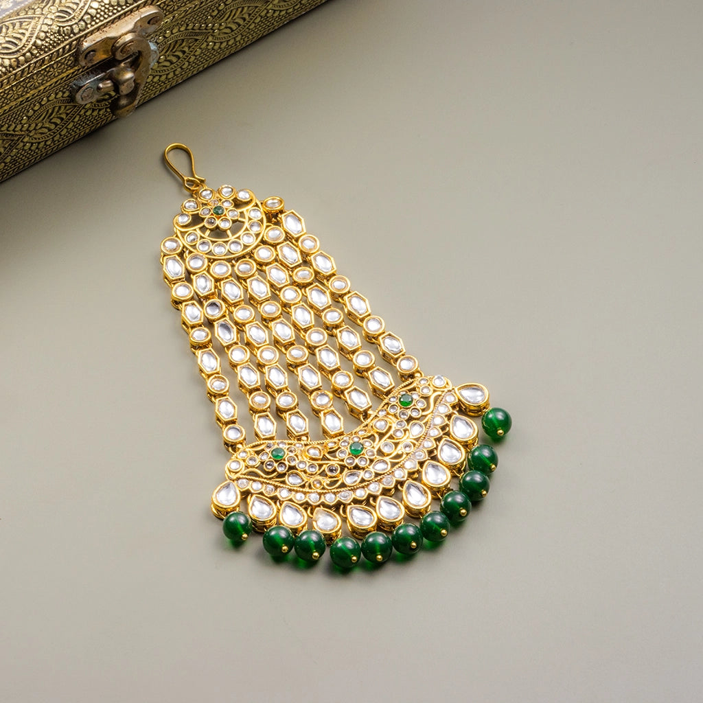Emerald Pearl Crown Maangtika