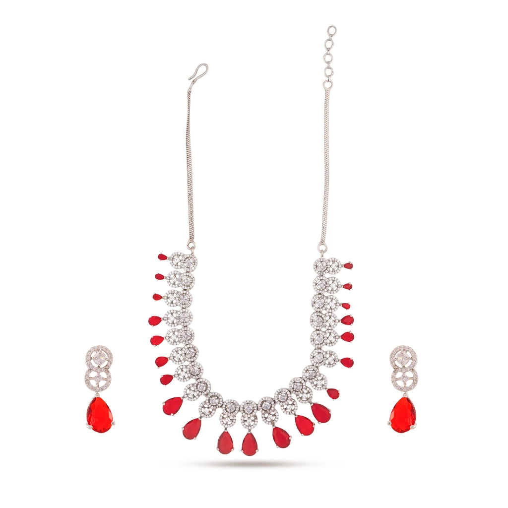 Scarlet Crystal Halo Necklace Set