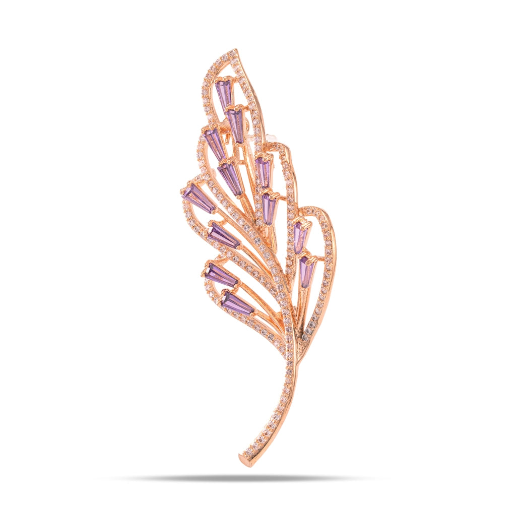 Purple Leaf Baguette Crystal Brooch