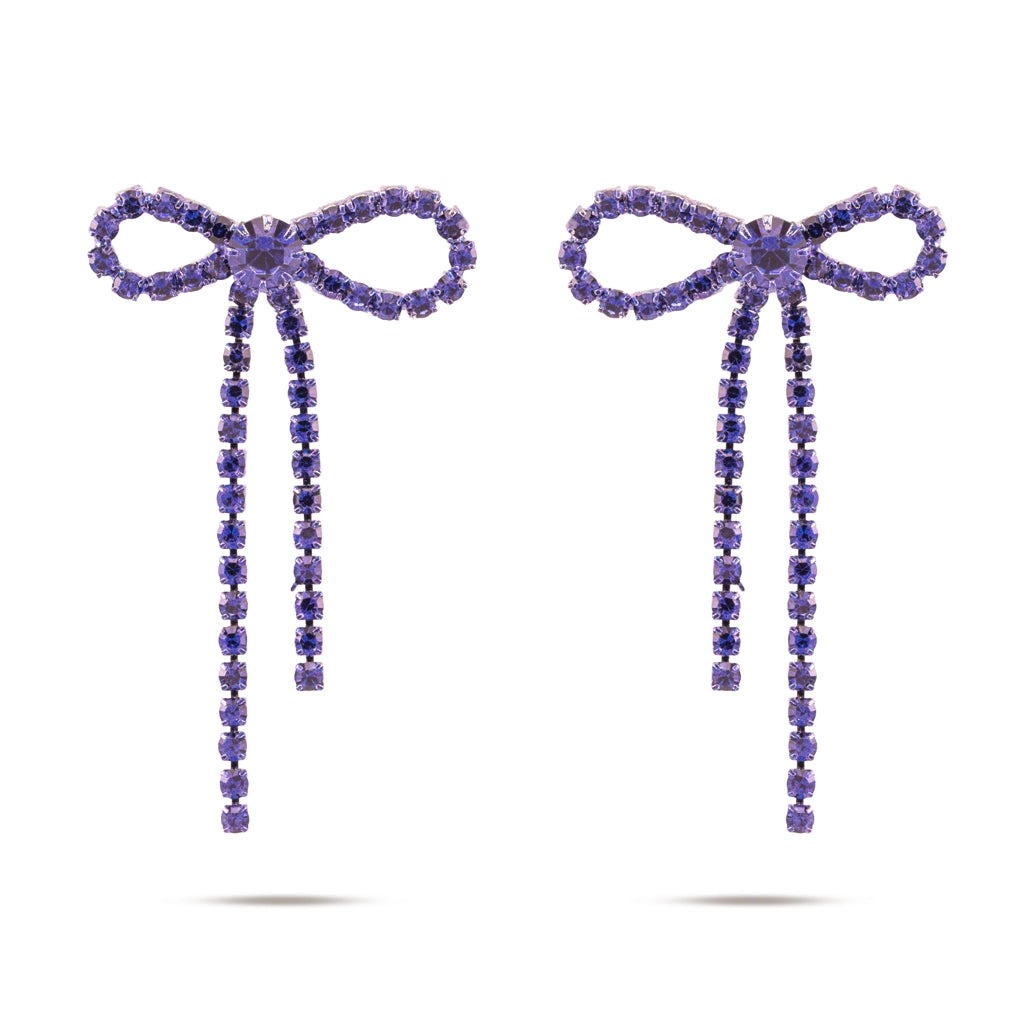Crystal Bow Drop Earrings Blue