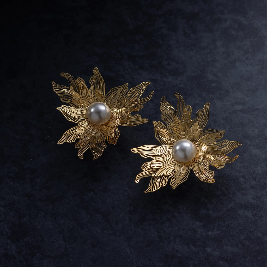 Celeste Filigree Bloom Pearl Studs