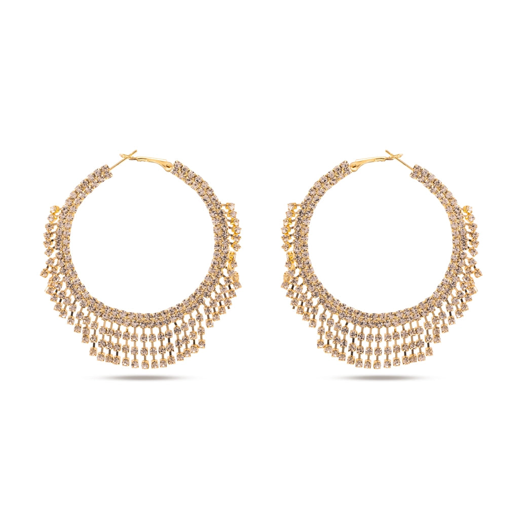 Celestia Fringe Crystal Hoops Gold