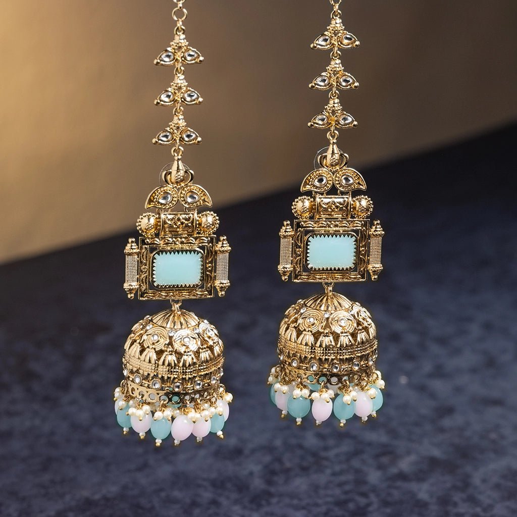 Blue Topaz Temple Jhumkas