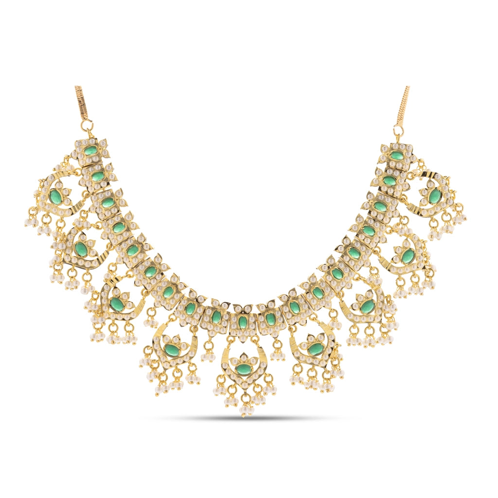 Emerald Kundan Cascade Necklace Set