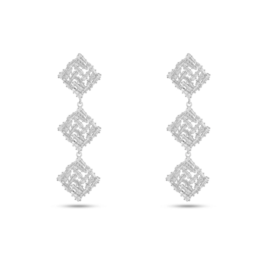 Luxe Lattice Square Drops Silver