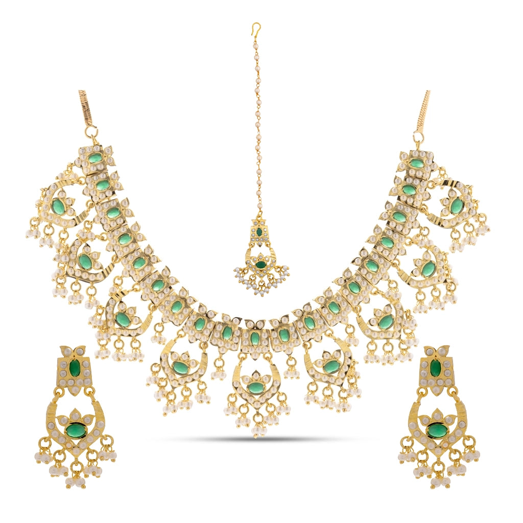 Emerald Kundan Cascade Necklace Set