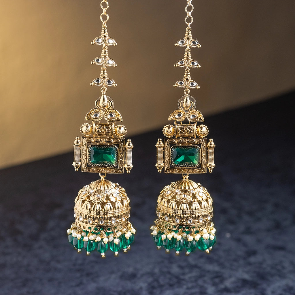 Emerald Temple Jhumkas