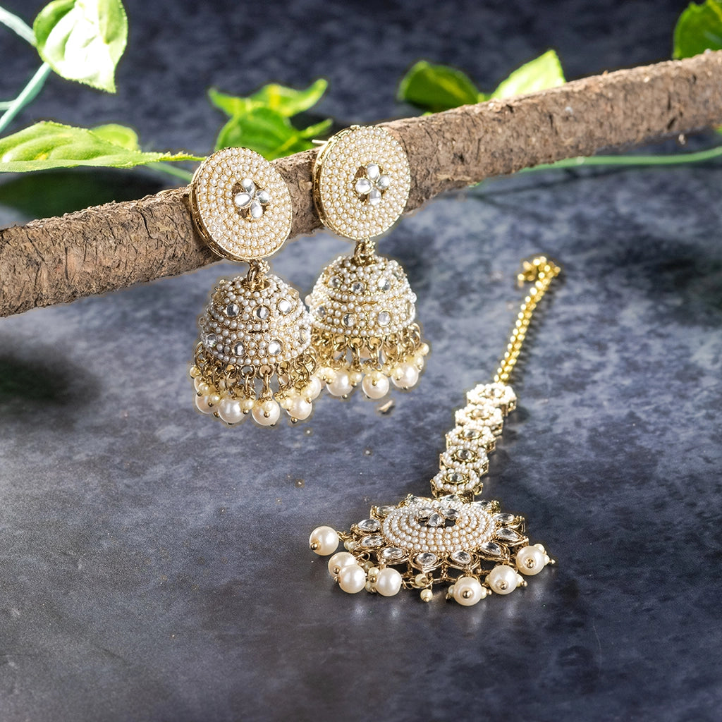 Meera Pearl Jhumka & Maang Tikka Set