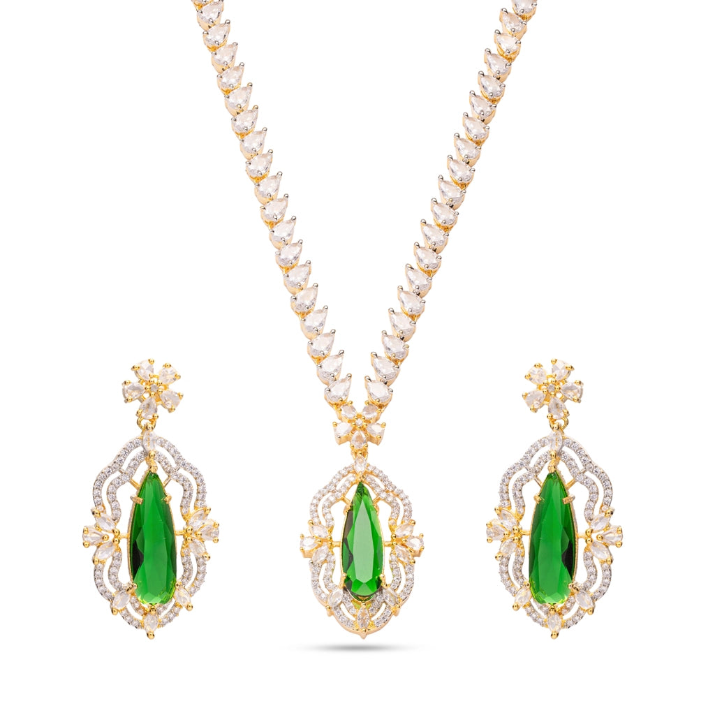 Celestial Emerald Crystal Drop Necklace Set