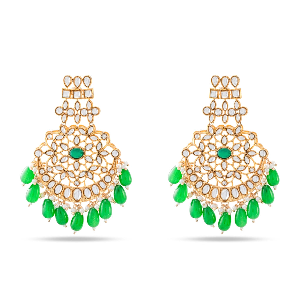 Kundan Pearl Necklace Set Emerald Green