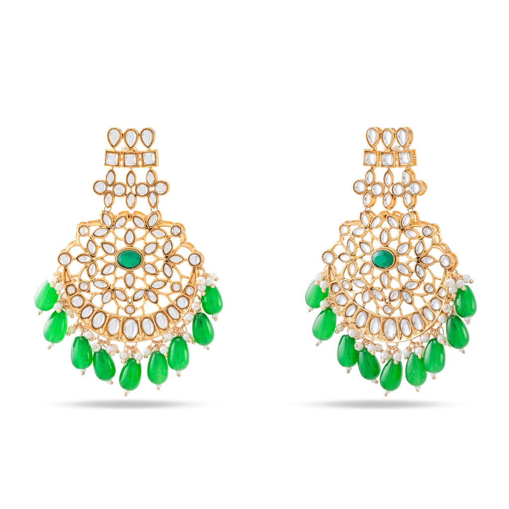 Kundan Pearl Necklace Set Emerald Green