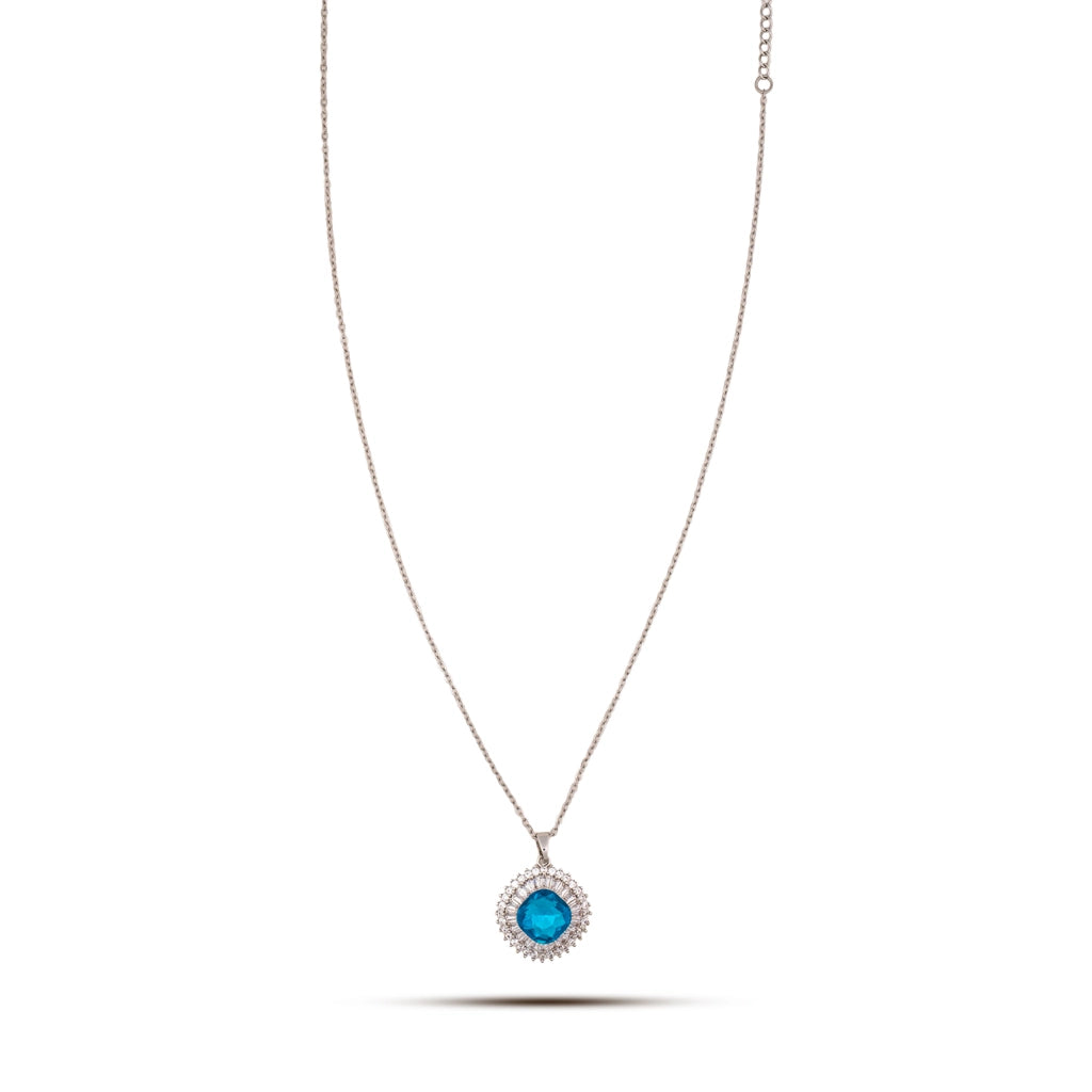 Royal Azure Halo Crystal Pendant Set