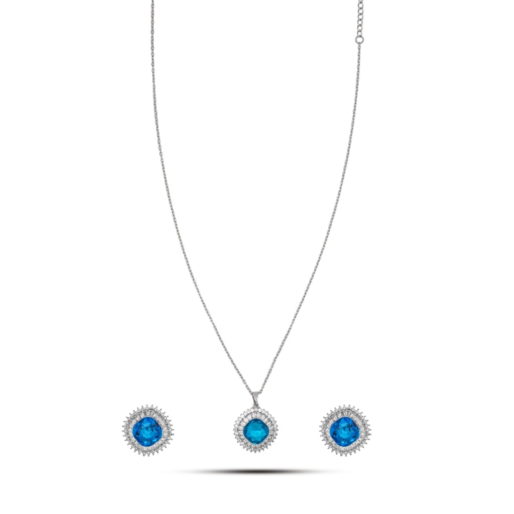 Royal Azure Halo Crystal Pendant Set