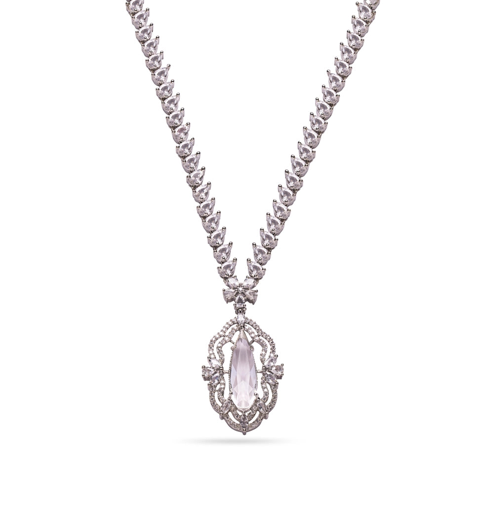 Celestial Silver Crystal Drop Necklace Set
