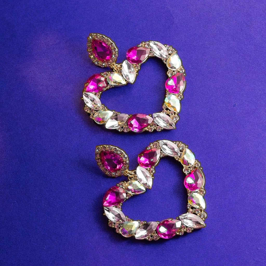 Crystal Heart Hoops