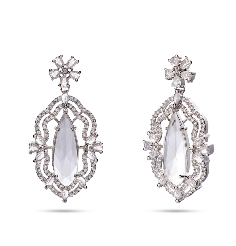 Celestial Silver Crystal Drop Necklace Set