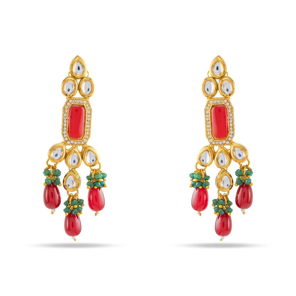 Kundan Pearl Necklace Set Ruby & Emerald Gold