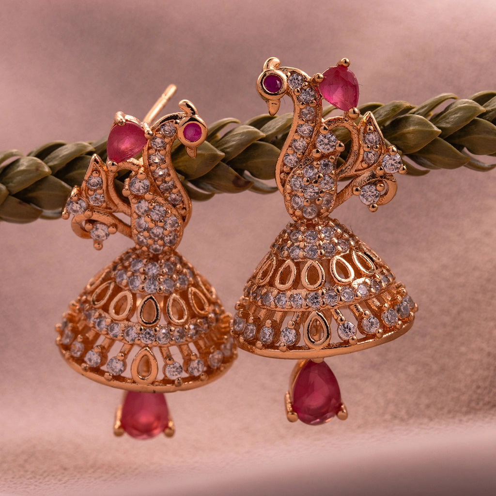 Ruby Mayura Royal Jhumka Earrings