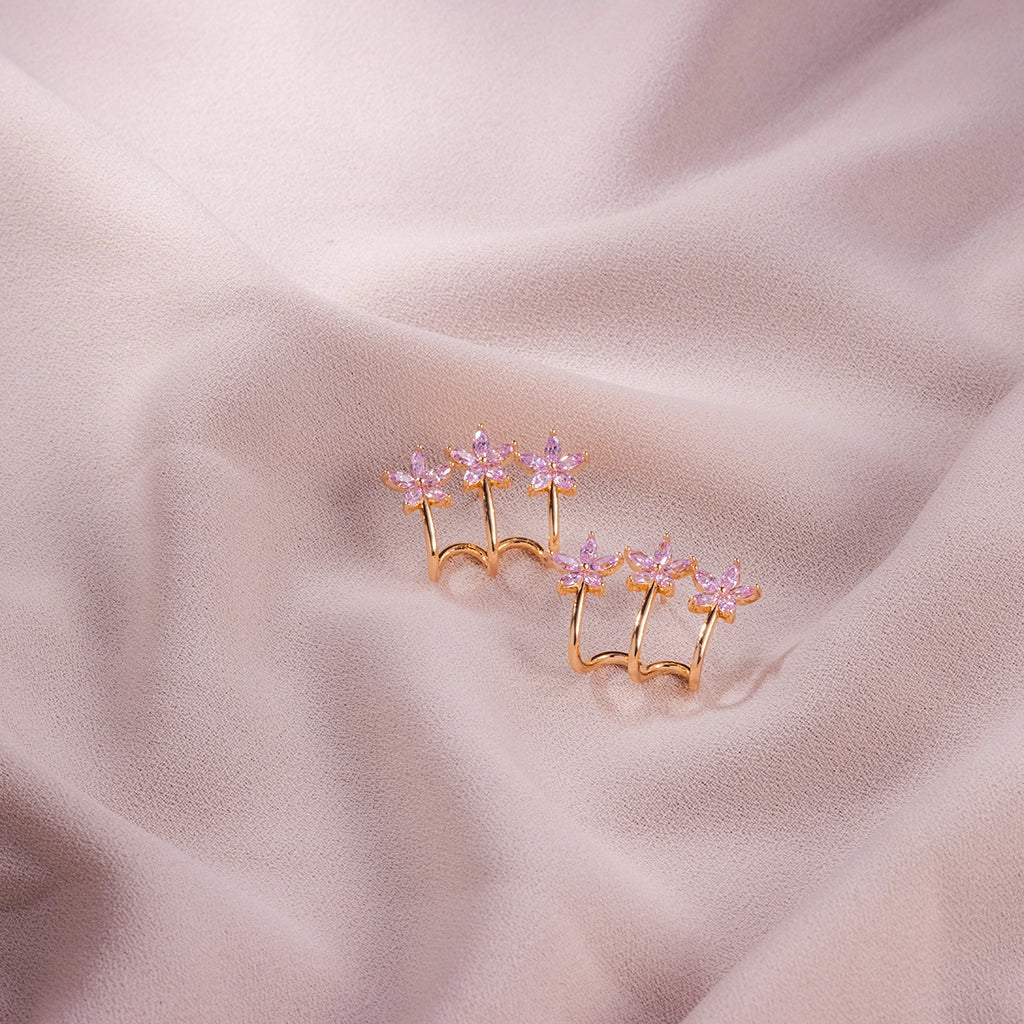 Pink Bloom Crystal Ear Climbers