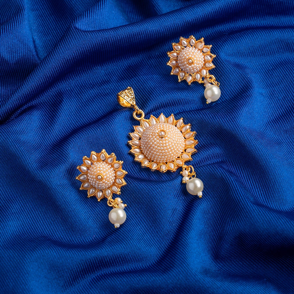 Sun Pearl Bloom Pendant Set Orange