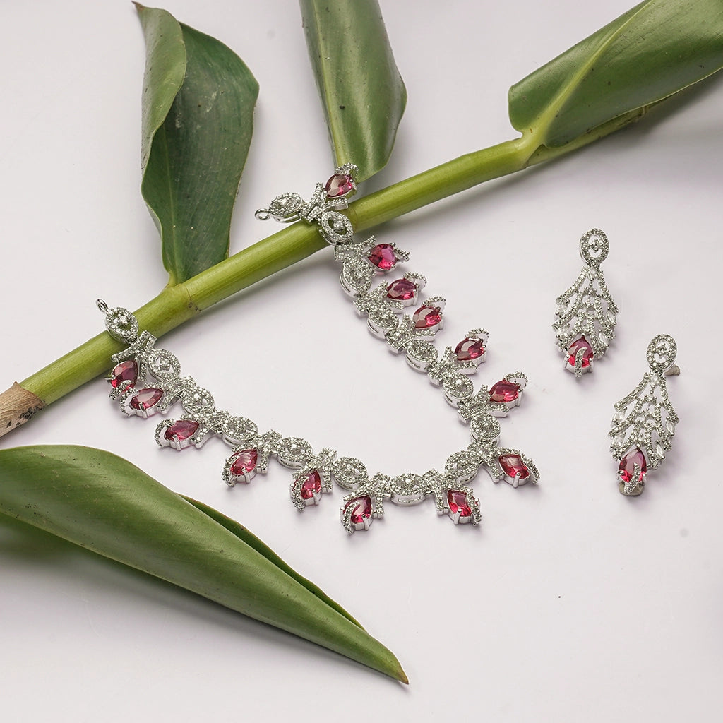 Rosefire Crystal Drop Necklace Set