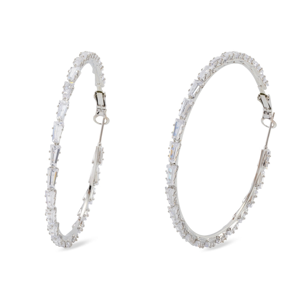 Aurielle Double Pave Hoops Silver