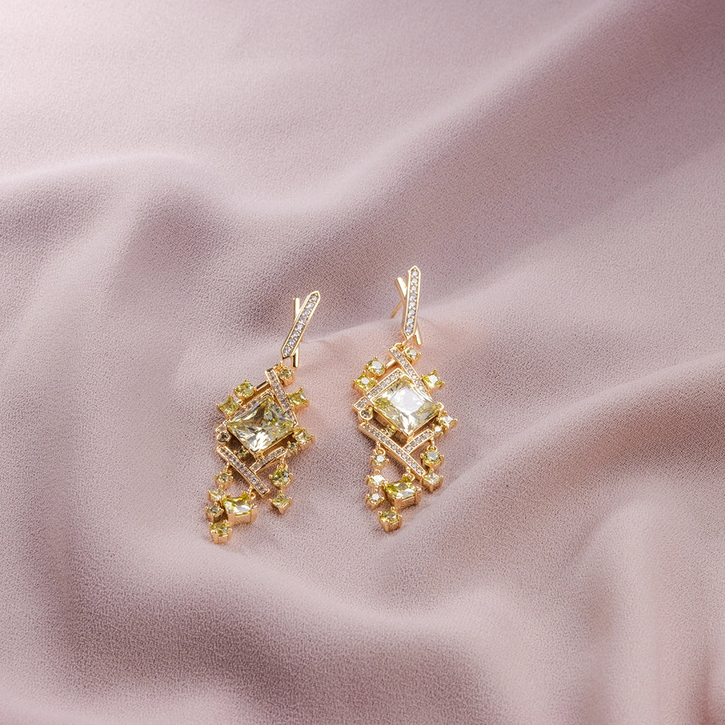 Citrine Luxe Geometric Crystal Earrings
