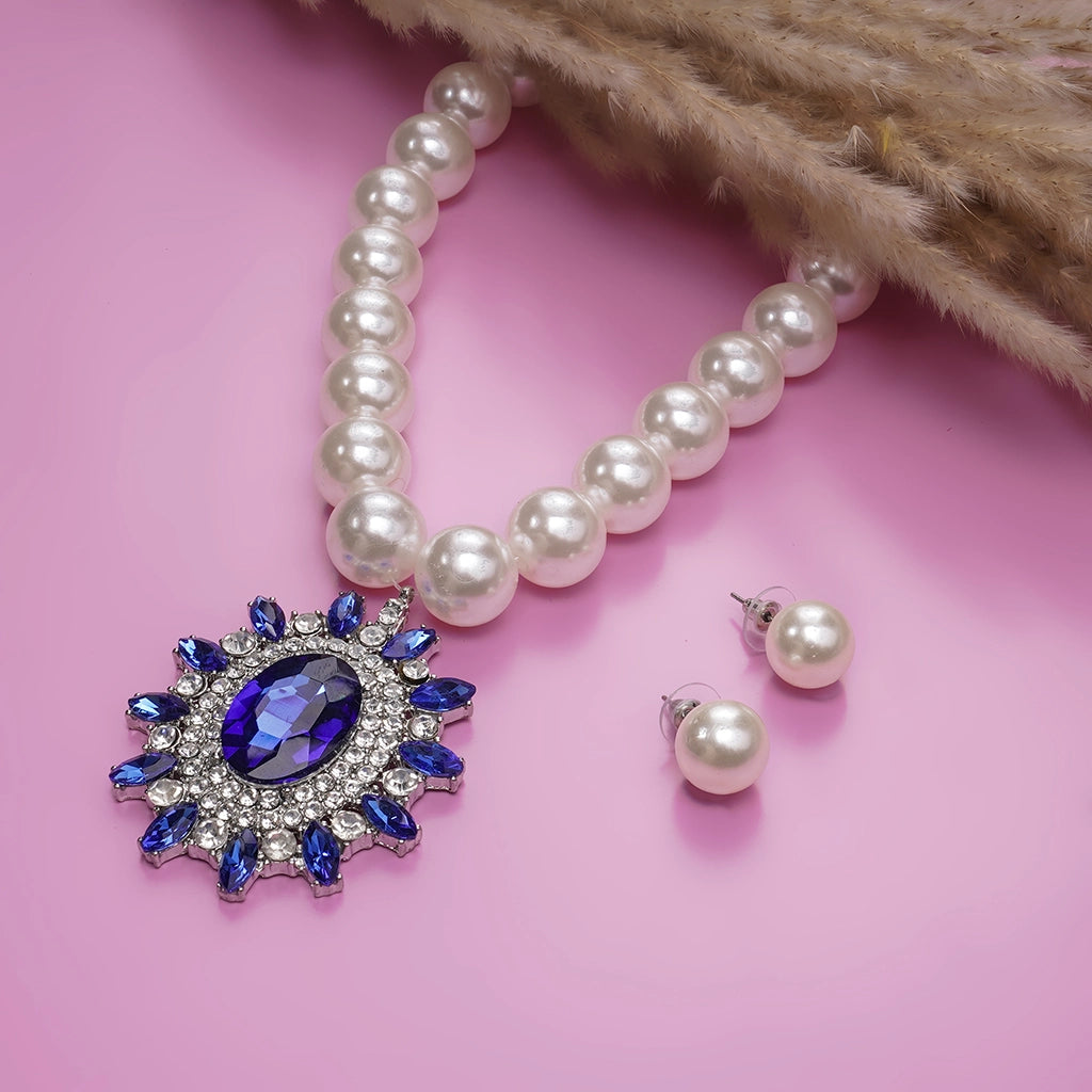 Celestia Blue Pearl Necklace Set