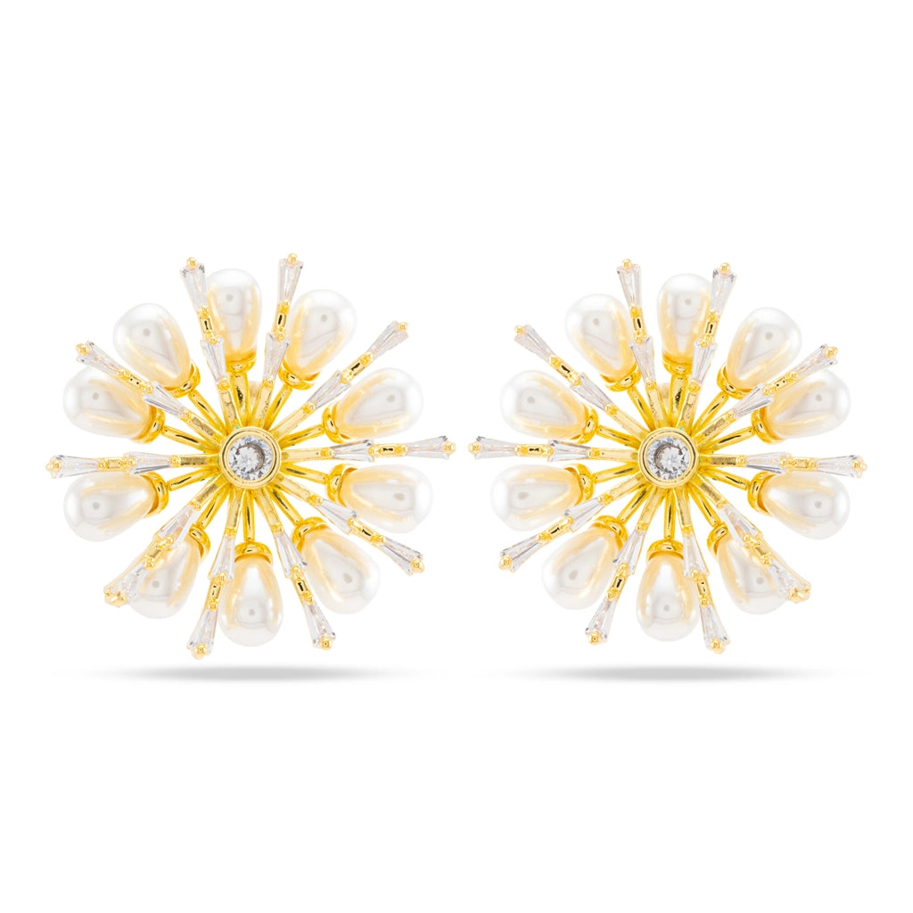 Sunburst Stud Pearl Earrings
