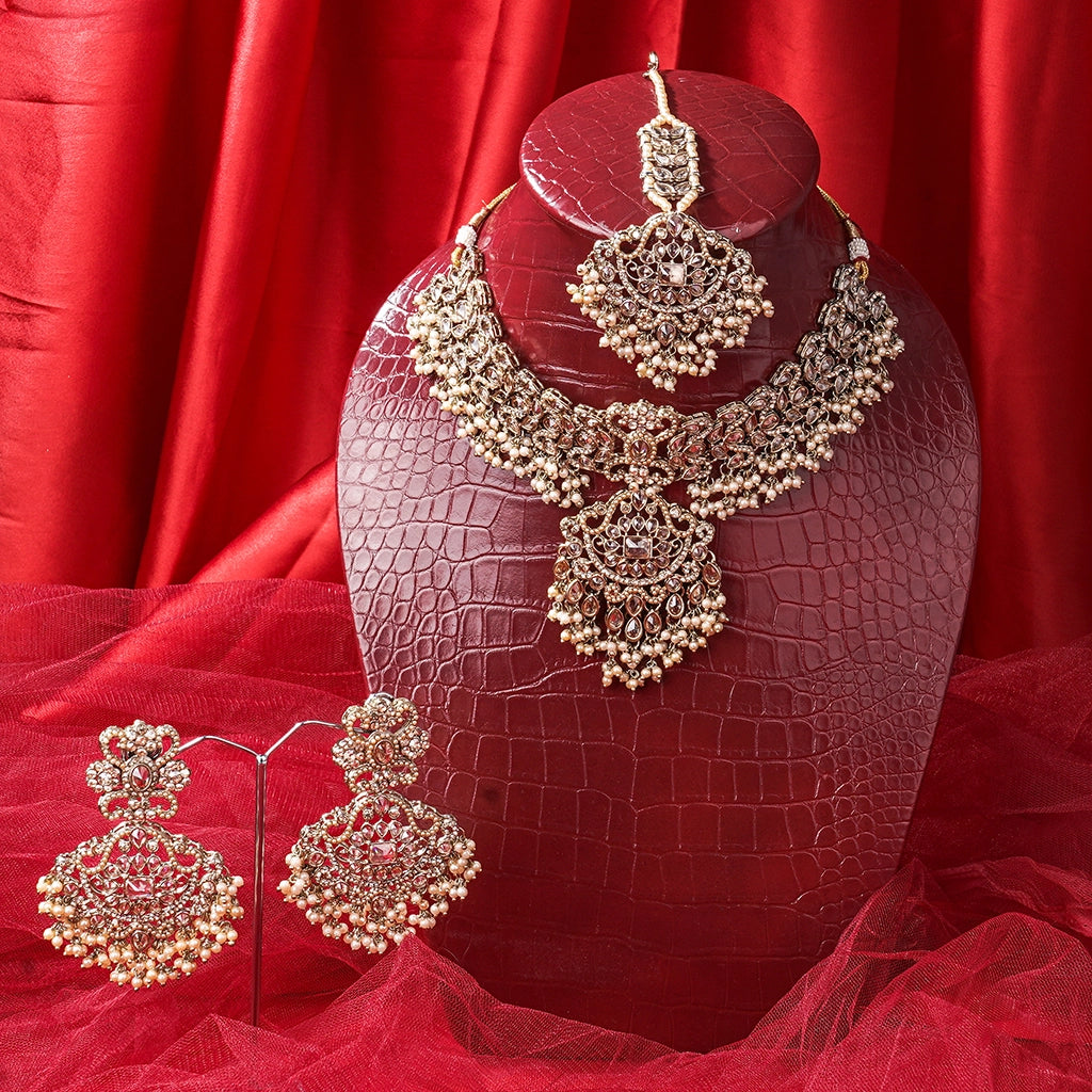 Pink Maharani Cascade Necklace Set
