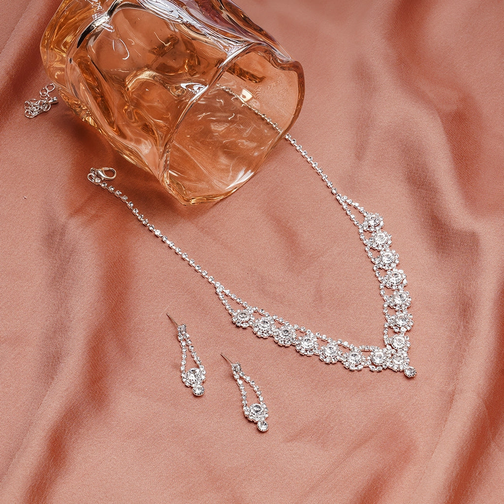 Crystal Bloom V-Necklace Set