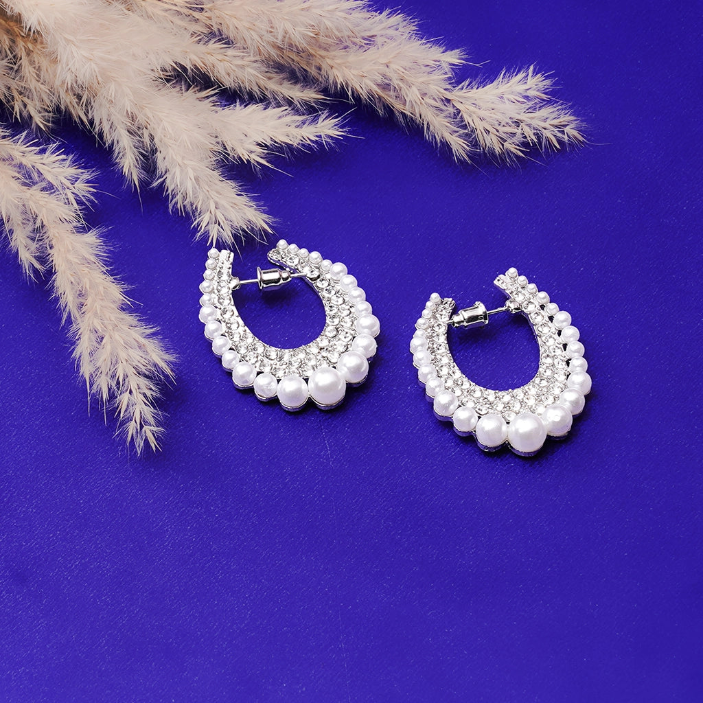 Celestine Pearl Halo Hoops