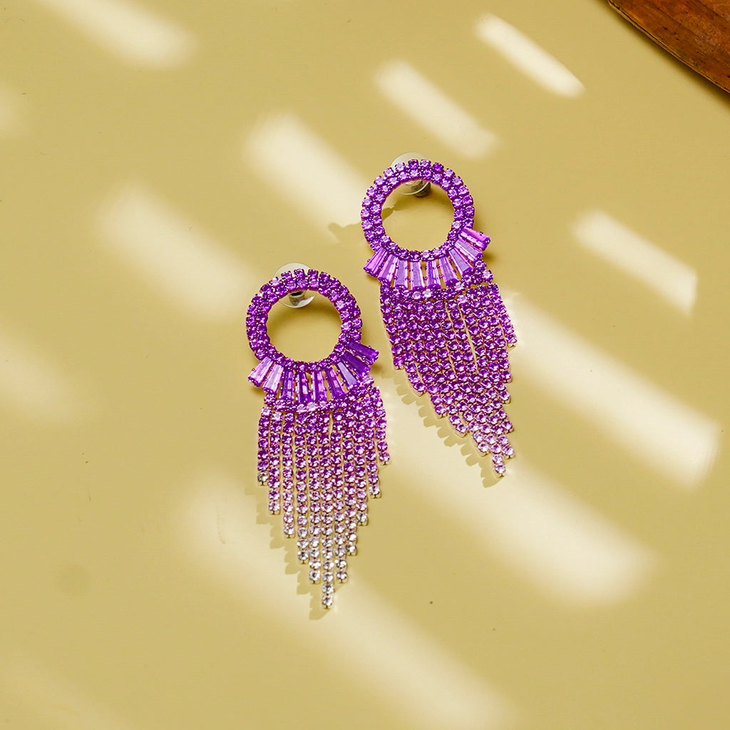 Rose Radiance Crystal Tassel Earrings