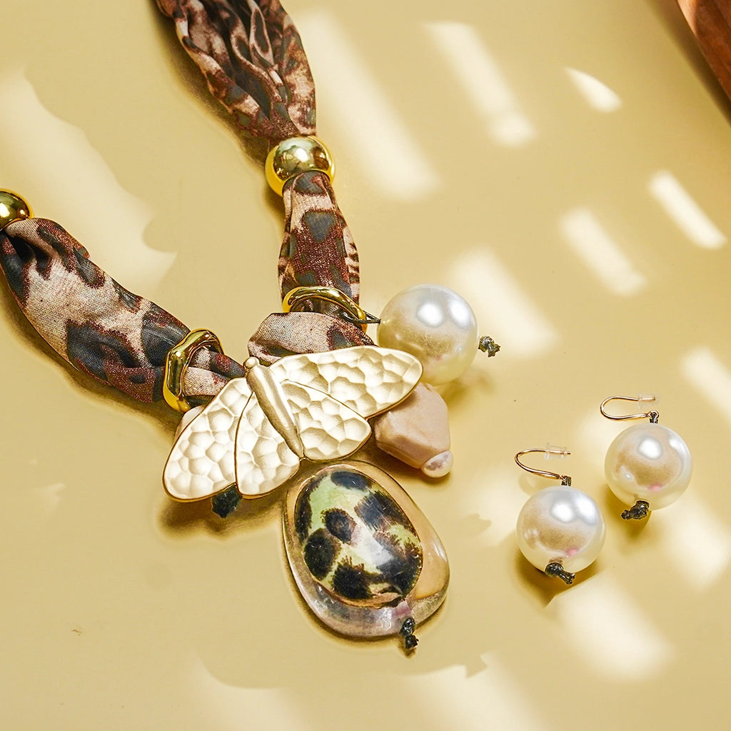 Wild Pearl Butterfly Statement Necklace Set