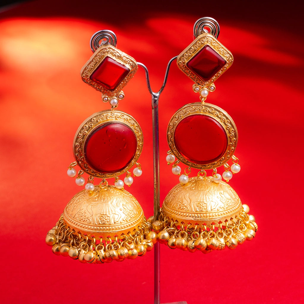 Blush Halo Jhumkas Red