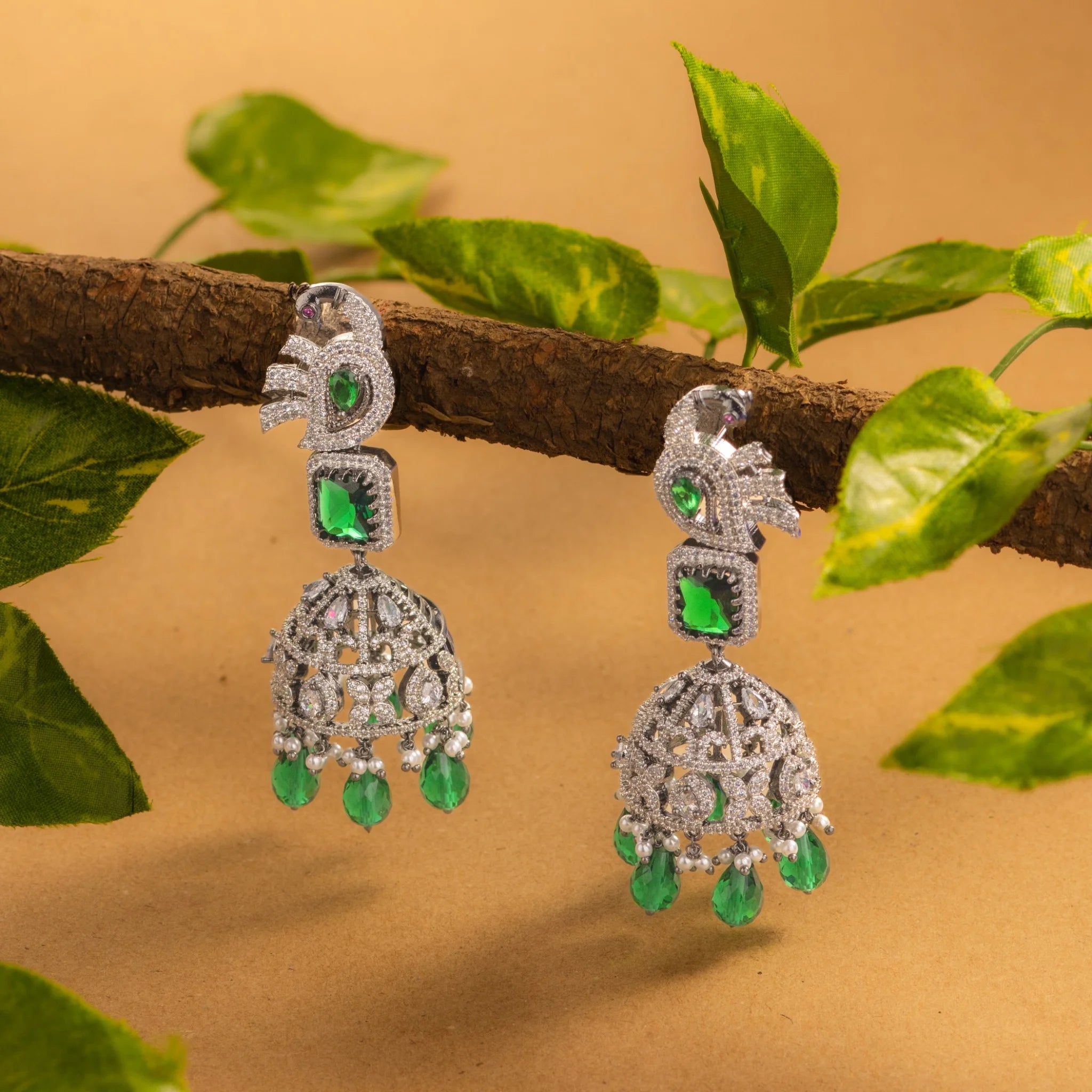 Emerald Parrot Jhumka Danglers
