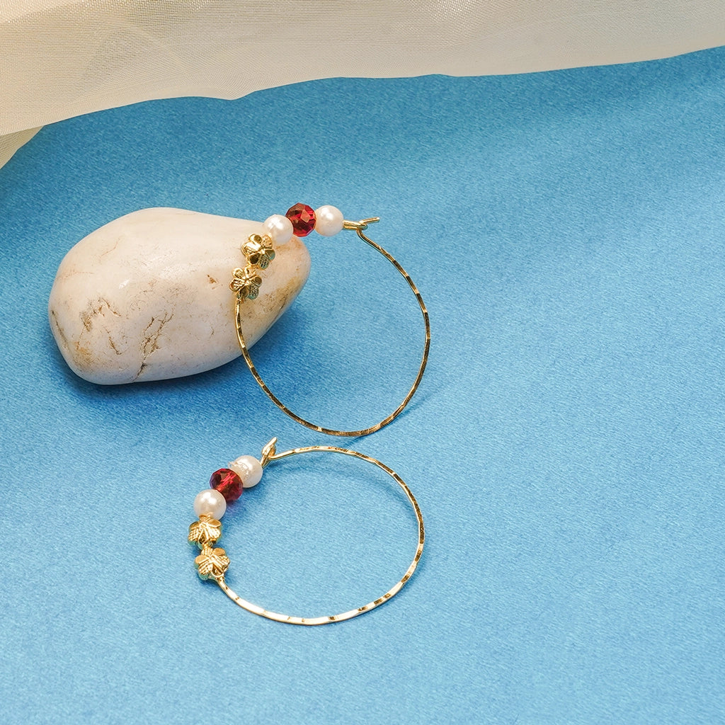 Ruby Pearl Blossom Hoop Earrings